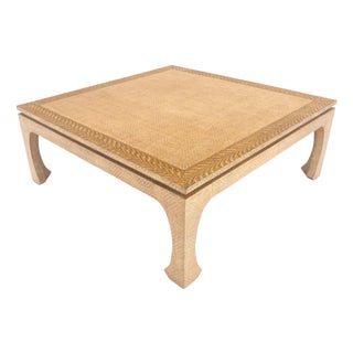 Grasscloth 42" Square Mid Century Modern Coffee Table MINT For Sale