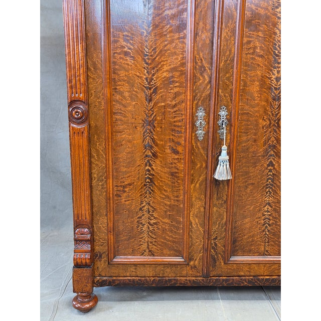 Antique 19th Century German Wilhelmenian Flame Birch Vertical Buffet Sideboard For Sale - Image 10 of 16