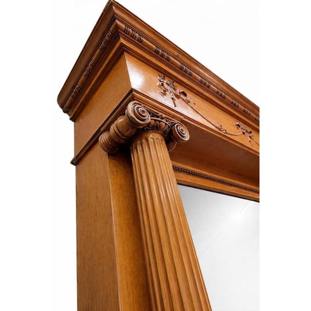 Victorian Antique Victorian Style Quarter-Sawn Oak Carved Beveled Pier Mirror For Sale - Image 3 of 9