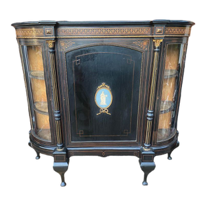 Victorian Partial Ebonized Inlaid Wood Side Cabinet