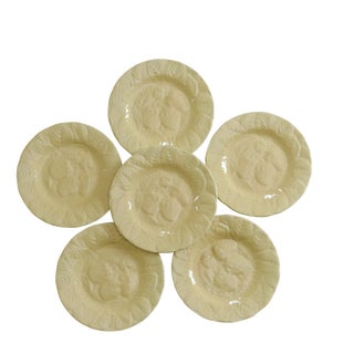 Strawberry-Colored Slipware Dessert Plates by Genevieve Lethu, 1970s, Set of 6 For Sale