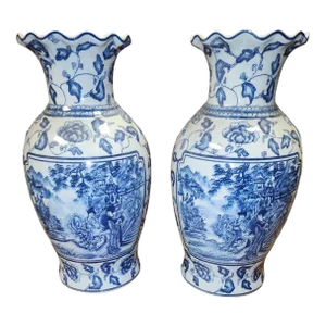 20th Century Chinese Hand Painted Crackle Vases - a Pair