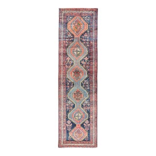 Antique Hand Knotted Hamadan Runner With Tribal Medallion Design in Jewel Tones** For Sale