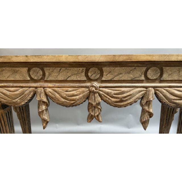Wood Early 20th Century Neoclassical Carved and Painted Italian Console Table For Sale - Image 7 of 12