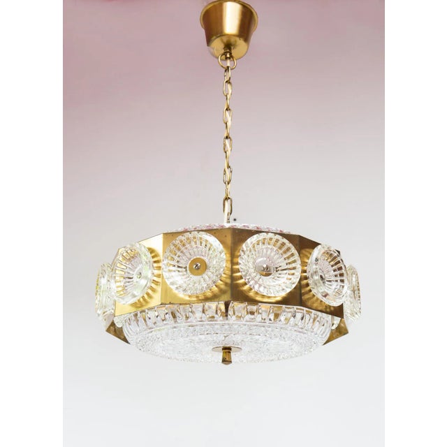 Crystal and Brass Ceiling Lamp attributed Carl Fagerlund, 1960s For Sale - Image 9 of 9