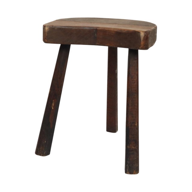 Vintage Rustic Wabi-Sabi Wooden Three-Legged Milking Stool, France For Sale - Image 13 of 18