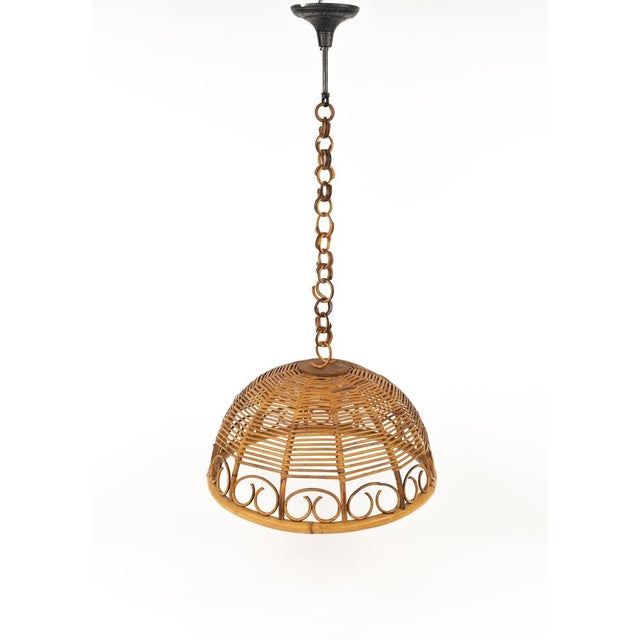 Wood Mid-Century Rattan and Bamboo Pendant, Italy, 1960s For Sale - Image 7 of 15