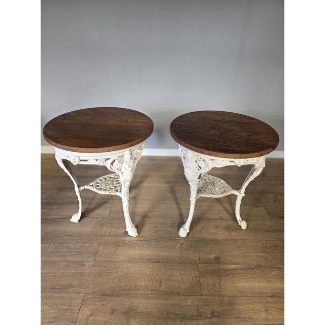 Victorian Britannia Pub Tables in Cast Iron with Oak Tops, Set of 2 For Sale - Image 4 of 11