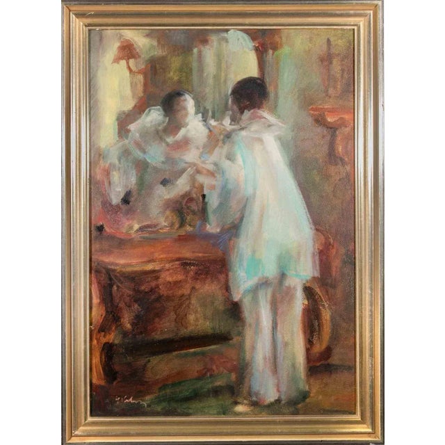 Vrbova Miloslava Prof. Zinkovy, Pierot in the Dressing Room, Oil on Canvas, Mid-20th Century For Sale - Image 4 of 4