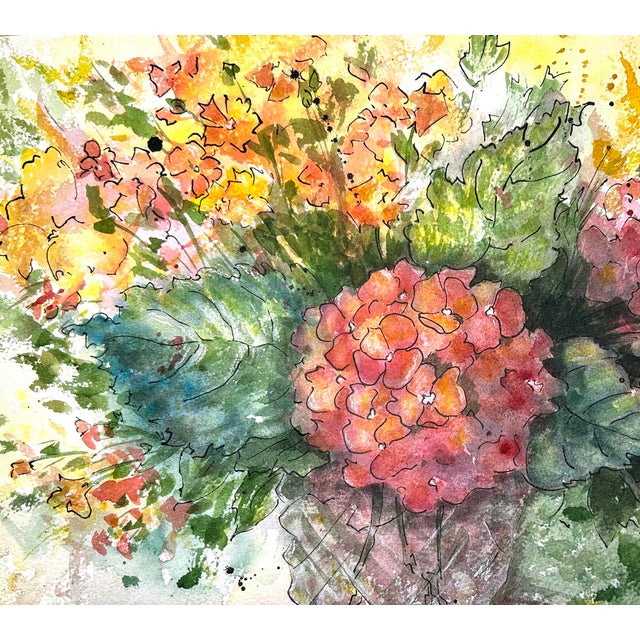 Original Watercolor Ink and Wash Painting Crystal Hydrangeas For Sale - Image 4 of 6