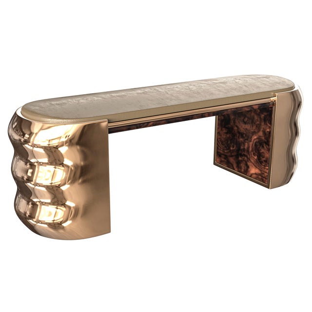 "Gradino" Bench With Bronze and Burl Walnut, Hand Made For Sale In Los Angeles - Image 6 of 6