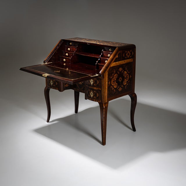 Antique Baroque Fall-Front Secretaire with Marquetry Surface, 1700s For Sale - Image 4 of 18