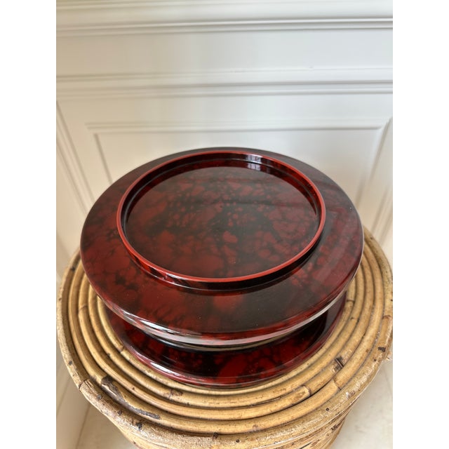 Vintage Tortoise Shell Lacquer Chinoiserie Stacking Round Boxes, Made in Japan - A Pair For Sale In Los Angeles - Image 6 of 12