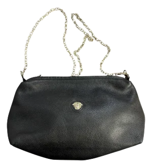 1990s Black Leather Medusa Bag by Gianni Versace