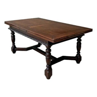Vintage Hand Carved Extendable Dining Table For Sale