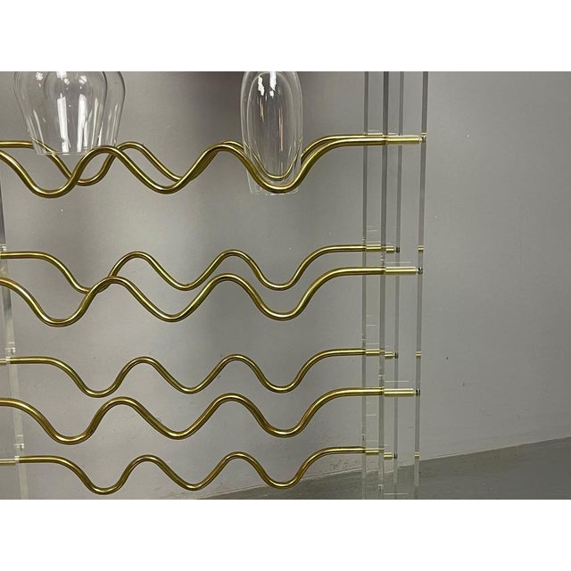 Mid-Century Modern Sculptural Acrylic Glass and Brass Wine Rack by David Lange. France, 1970s For Sale - Image 3 of 13