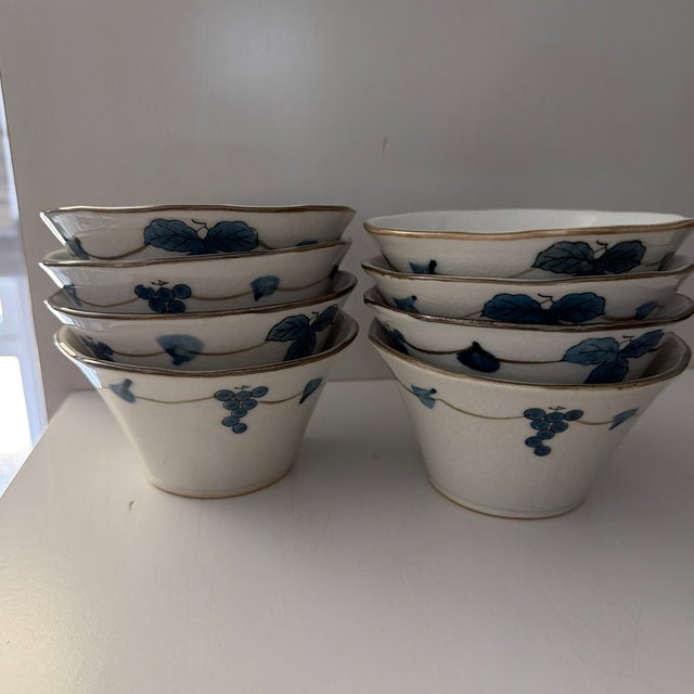 Vintage Japanese Small Angled Bowl With Grape Leaf and Grape Bunch Design, 8 Available For Sale In Los Angeles - Image 6 of 8
