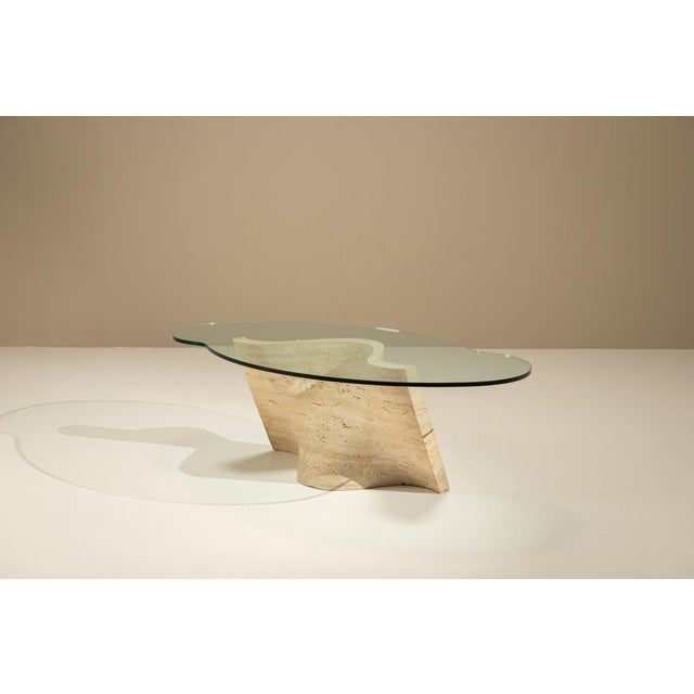 1970s Vintage Sculptural Travertine Coffee Table with Glass Top, Italy, 1970s For Sale - Image 5 of 14