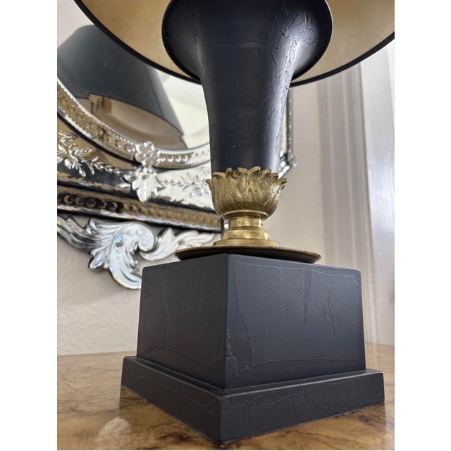 Mid 20th Century Black and Brass Gold Neoclassical Lamp For Sale In Seattle - Image 6 of 7