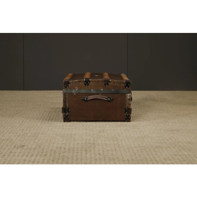 Restored Crouch & Fitzgerald Leather Trunk, C 1920s, Signed For Sale - Image 11 of 18