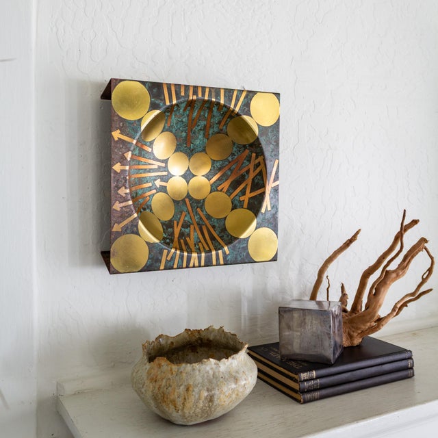 Verdigris Abstract Postmodern Brutalist Brass Copper and Verdigris Square Sculptural Bowl For Sale - Image 8 of 18