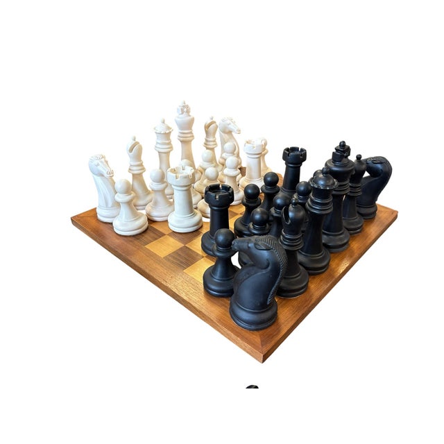 Traditional Large Staunton Style Wooden Chess Set With Matching Wood Inlaid Board For Sale - Image 3 of 9