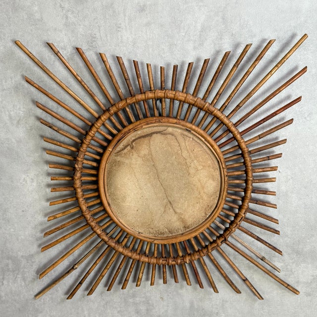 1950s Vintage Rattan Sun Mirror, 1950s For Sale - Image 5 of 7