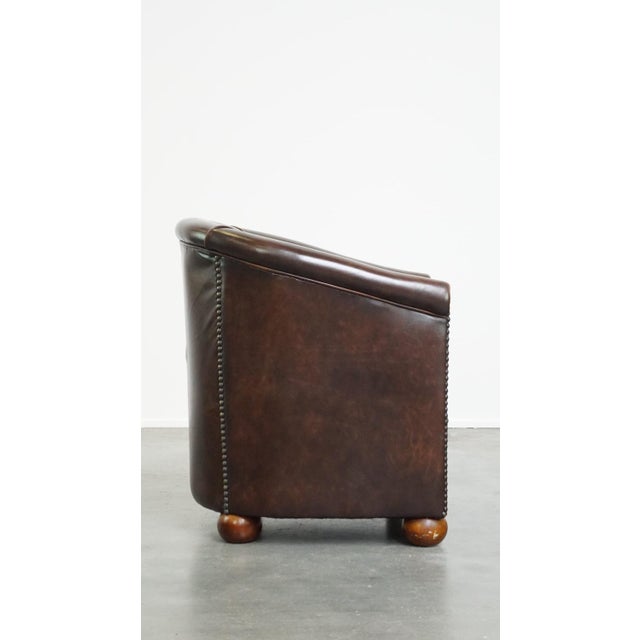 English Style Dark Cowhide Leather Club Chair with Ball Legs For Sale - Image 3 of 11