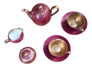 Gilded Porcelain Service Tete À Tete in Pink and Gold, Set of 5