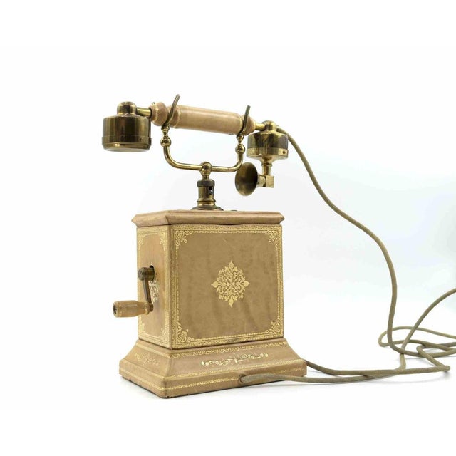 Vintage Brass and Wood Telephone, Italy, 1930s For Sale - Image 3 of 7