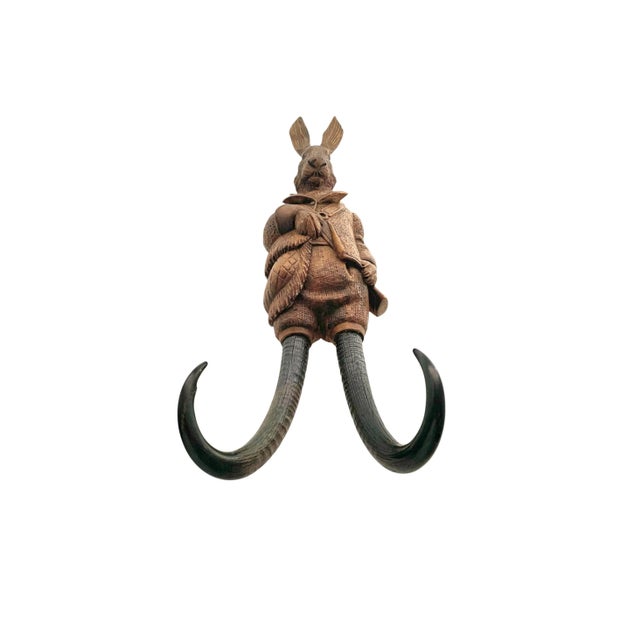 Brown Rabbit Hook Hunter Bunny With Horns Black Forest Style Vintage Whimsical Decor For Sale - Image 8 of 9