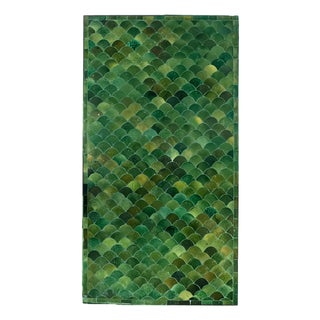 Matthew Izzo Home 51" Rectangle Tamegroute Green Moroccan Zellige Tile Coffee Table on Iron X Base For Sale