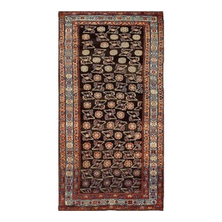 1900s Black Geometric Tribal Antique W. Persian Kurdish Rug 3'8" X 7'3" Handknotted Wool Carpet For Sale