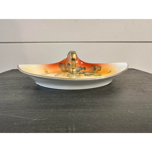 Nippon Vintage Hand Painted Japan Trinket Candy Dish With Gilded Handle For Sale - Image 4 of 7
