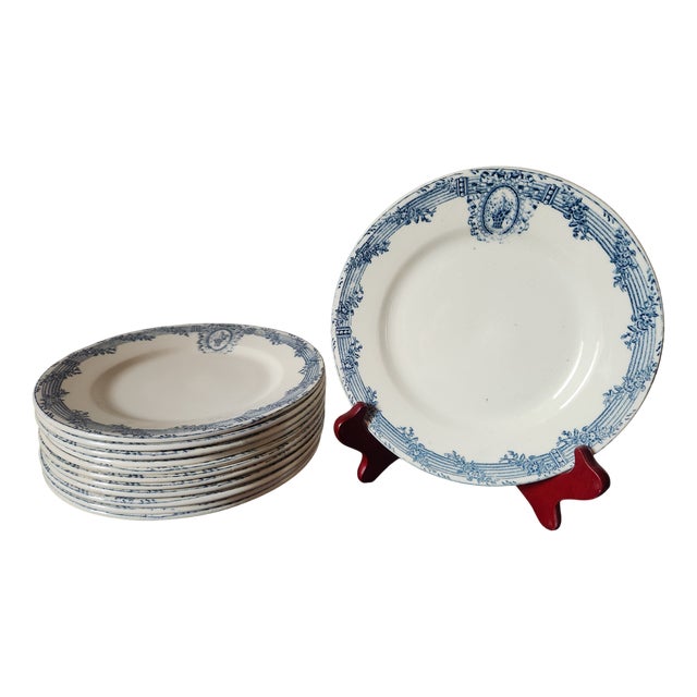 Small Vintage Blue Versailles Series Plates from Salins, 19th Century, Set of 6 For Sale