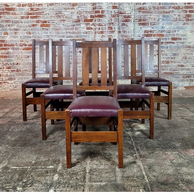 Gustav Stickley Side Chairs -Model #350 circa 1915 -Set of 6 set of 6 Original period Gustav Stickley Oak Dining Chairs...