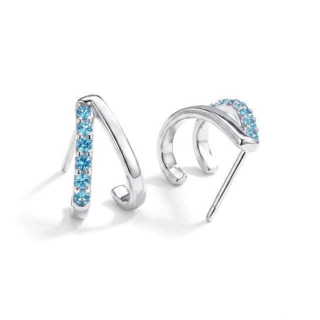 Contemporary Swiss Blue Topaz Curved Studs, December Birthstone Dainty Studs - A Pair For Sale - Image 3 of 3