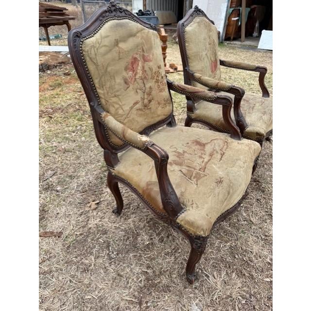Brown Large 19th Century French Louis XV Solid Walnut Bergere Chair or Armchair- A Pair For Sale - Image 8 of 18