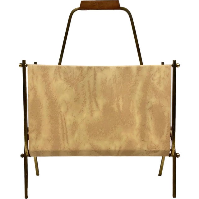 Vintage Brass & Vinyl Magazine Rack, 1970s For Sale - Image 12 of 12