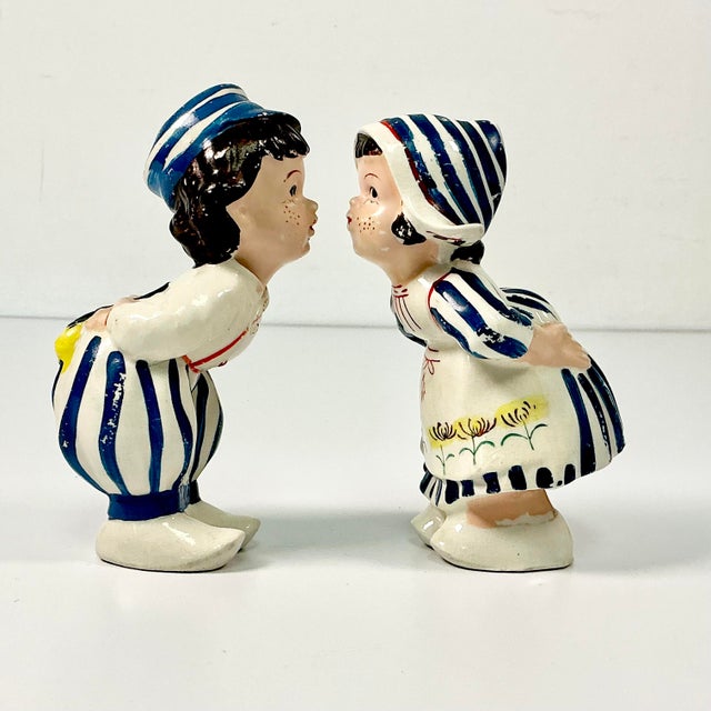 Mid-Century Modern 1930s Boho Chic Danish Kissing Dutch Kids Salt & Pepper Shakers - A Pair. For Sale - Image 3 of 10