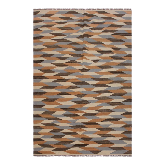 Tribal Kilim Ivory Gray Wool Rug - 4'8" X 6'9" For Sale