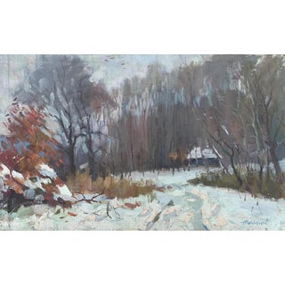 Winter Forest Oil Painting, Original Soviet Impressionism Art 30-48 For Sale