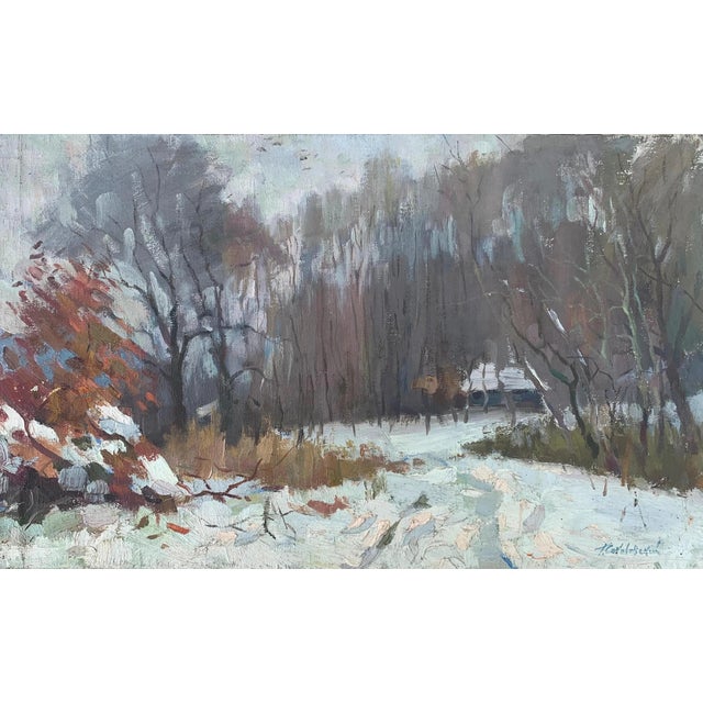Winter Forest Oil Painting, Original Soviet Impressionism Art 30-48 For Sale