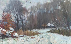 Winter Forest Oil Painting, Original Soviet Impressionism Art 30-48