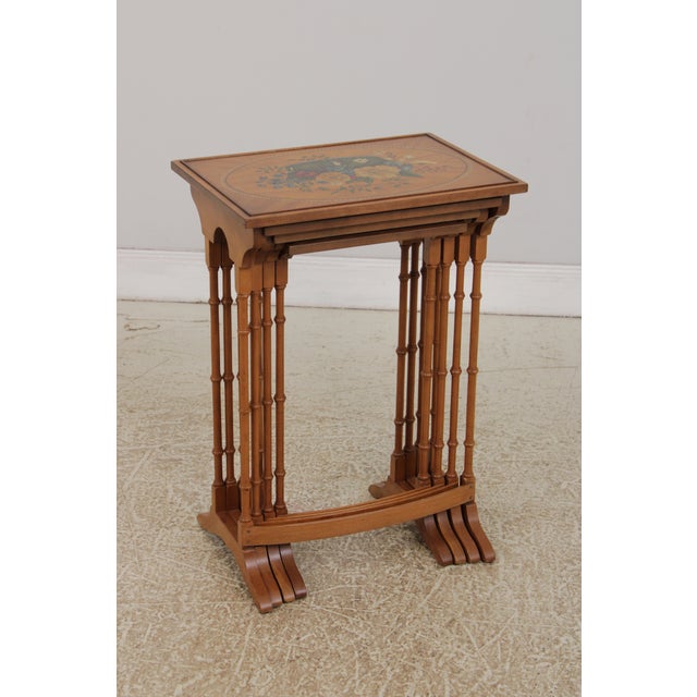 Brown Set of 4 Adams Style Paint Decorated Satinwood Nesting Tables For Sale - Image 8 of 14