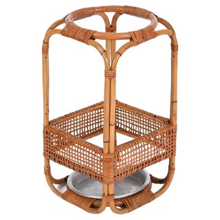 Italian Bamboo and Wicker Umbrella Stand by Franco Albini, 1960s For Sale