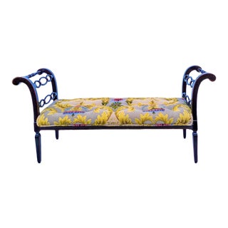 20th-C. Large Scale Painted Black Lacquer Regency Style Bench For Sale