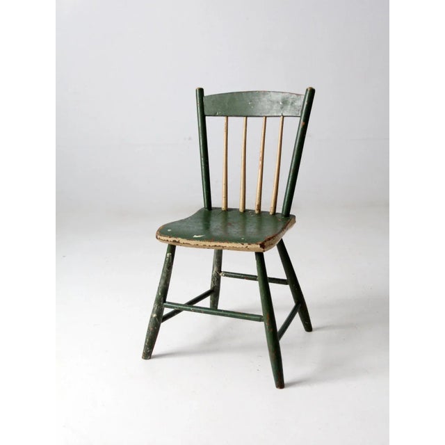 Antique Primitive Painted Plank Seat Chair For Sale - Image 11 of 11