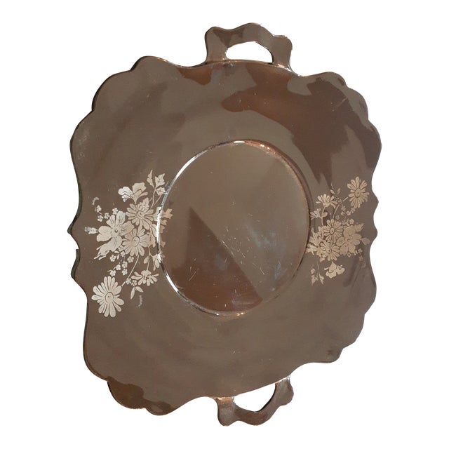 1960s Le Smith Black Amethyst Dual Handle Plate With Silver Overlay For Sale