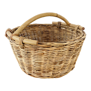 Vintage Rustic Woven Wicker / Reed & Bamboo Gathering Basket
